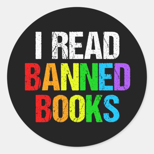 I Read Banned Books Rainbow ラウンドシール (正面)