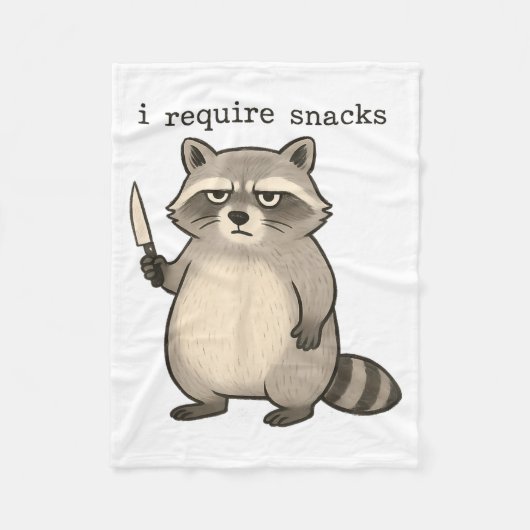I Require Snacks Funny Mpy Raccoon Trash Meme Snac フリースブランケット (正面)