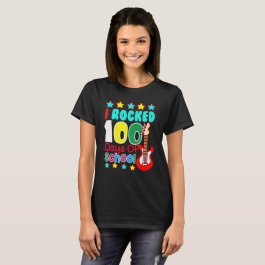 I Rocked 100 Days Of School Guitar Music 100th Da Tシャツ (正面フル)