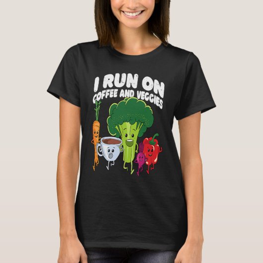 I Run On Coffee And Veggies Vegan Runner Vegetaria Tシャツ (正面)