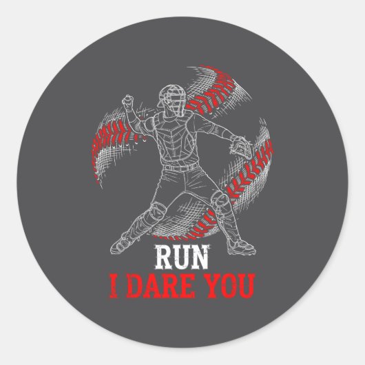 I Run You Dare Baseball Players Catcher Fans Smile ラウンドシール (正面)
