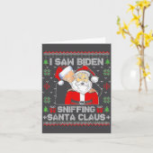I Saw Biden Sniffing Santa Claus Ugly Christmas  カード (黄色い花)