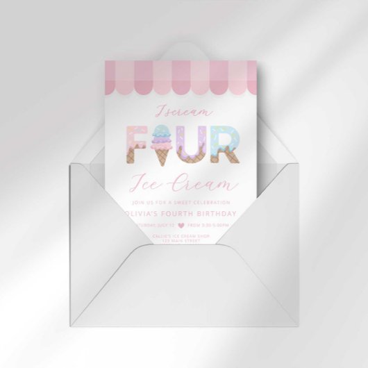 I Scream Four Ice Cream Birthday 招待状