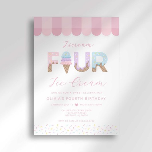 I Scream Four Ice Cream Birthday 招待状