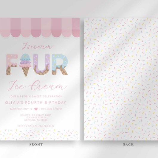 I Scream Four Ice Cream Birthday 招待状