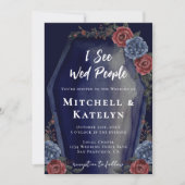 I See Wed People Coffin Floral Gothic Blue Wedding 招待状 (正面)