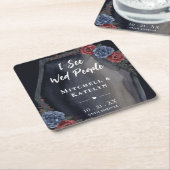 I See Wed People Coffin Floral Gothic Wedding スクエアペーパーコースター (アングル)