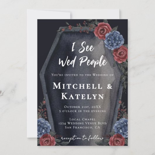 I See Wed People Coffin Floral Gothic Wedding 招待状 (正面)