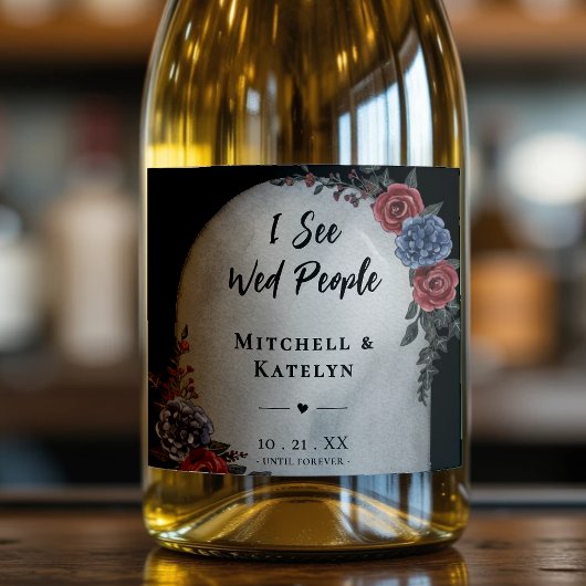 I See Wed People Headstone Floral Gothic Wedding スパークリングワインラベル