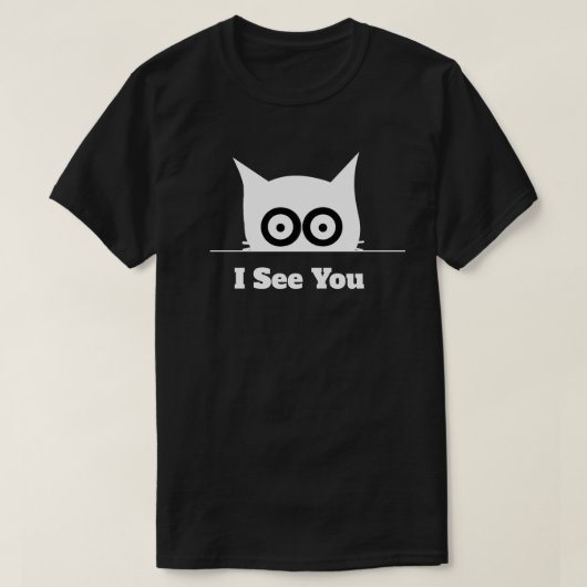 I See You Funny Peeking Cat Minimal Black White Tシャツ (デザイン正面)