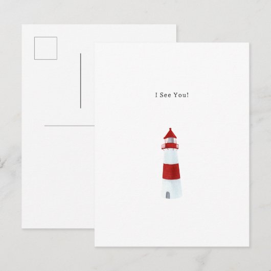 I See You Text Watercolour Lighthouse Illustration ポストカード (正面/裏面)