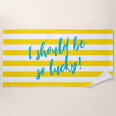 I Should Be So Lucky Cute Cabana Stripe Pool Party ビーチタオル (正面)