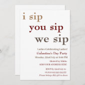 I Sip You Sip We Sip Galentine's Day Ladies Night 招待状 (正面/裏面)