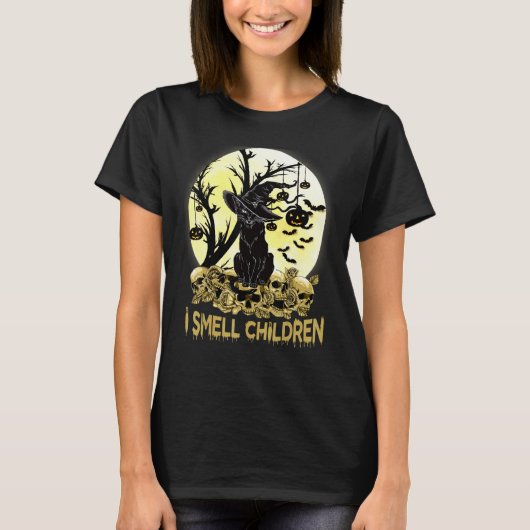 I Smell Children Halloween Costume Black Cat Witch Tシャツ (正面)
