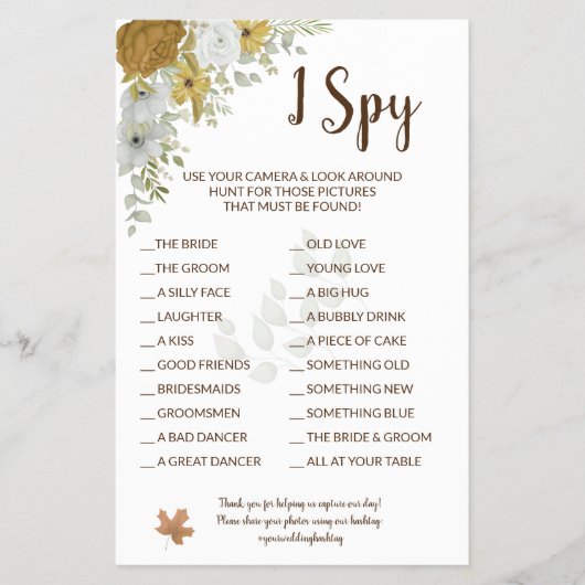 I Spy Boho Autumn Wedding Reception Game Card Flye チラシ (正面)