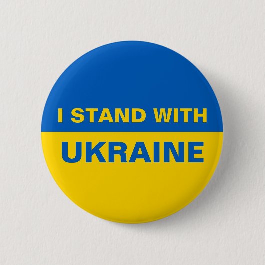 I Stand with Ukraine Ukrainian Flag 缶バッジ (正面)