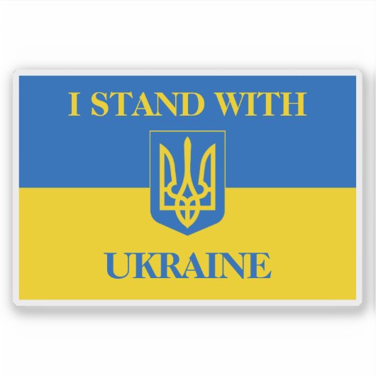 I stand with Ukraine. Ukrainian flag and Trident. シール (正面)