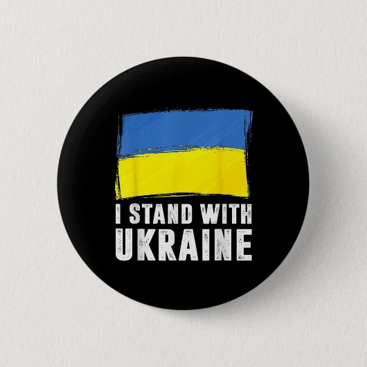 I Stand With Ukraine Ukrainian Flag Supporting Ukr 缶バッジ (正面)