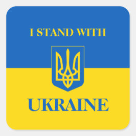 I Stand With Ukraine. Ukrainian Flag & Trident.  スクエアシール