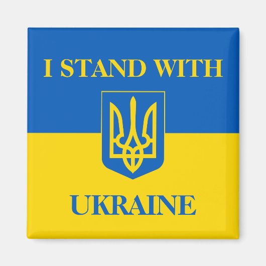 I Stand With Ukraine. Ukrainian Flag & Trident. マグネット (正面)