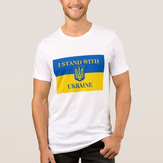 I STAND WUTH UKRAINE. Ukrainian flag.Coat of Arms トライブレンドＴシャツ (正面)