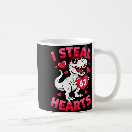 I Steal 67 Hearts Funny 67 Valentine Dinosaur Men コーヒーマグカップ (右)