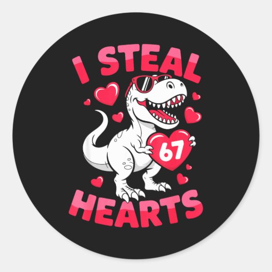 I Steal 67 Hearts Funny 67 Valentine Dinosaur Men  ラウンドシール (正面)