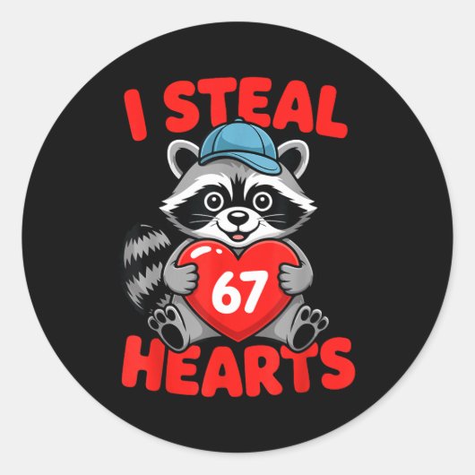 I Steal 67 Hearts Funny 67 Valentine Raccoon Men B ラウンドシール (正面)