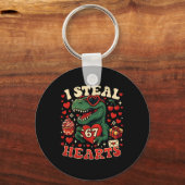 I Steal Hearts 67 Funny Valentine T-rex Dinosaur M キーホルダー (正面)