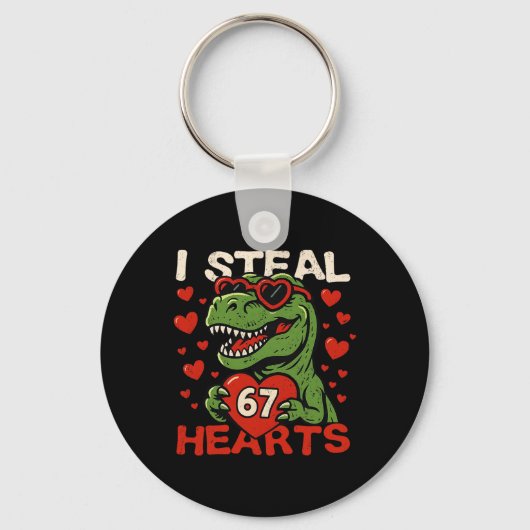 I Steal Hearts 67 Funny Valentine T-rex Dinosaur M キーホルダー (正面)