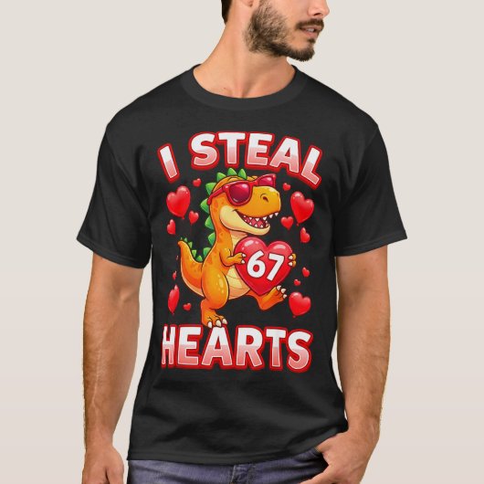 I Steal Hearts 67 Trex Kids Valentines Meme Six Se Tシャツ (正面)