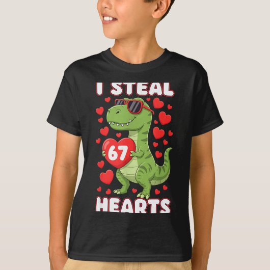 I Steal Hearts 67 Trex Kids Valentines Meme Six Se Tシャツ (正面)