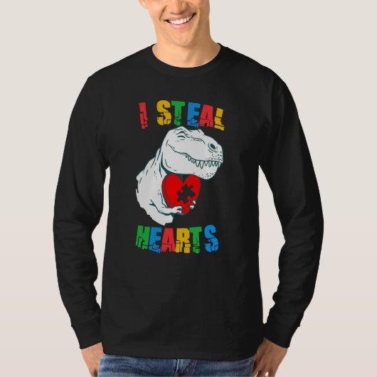 I Steal Hearts Autism Awareness Rex Valentines Day Tシャツ (正面)