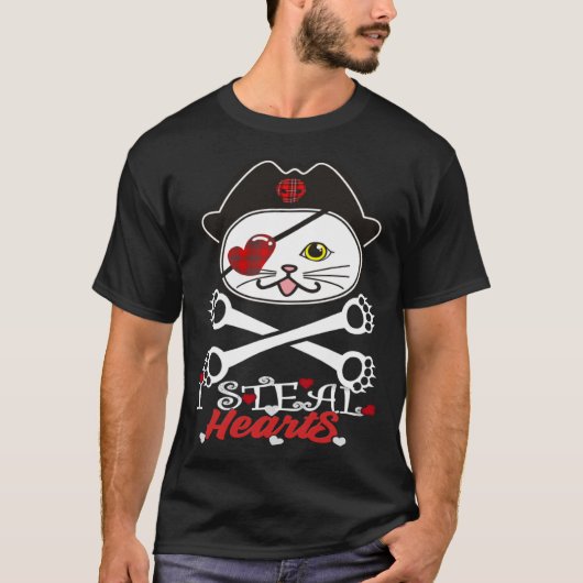 I Steal Hearts Cat Boys Valentines Day Cat Pirate  Tシャツ (正面)