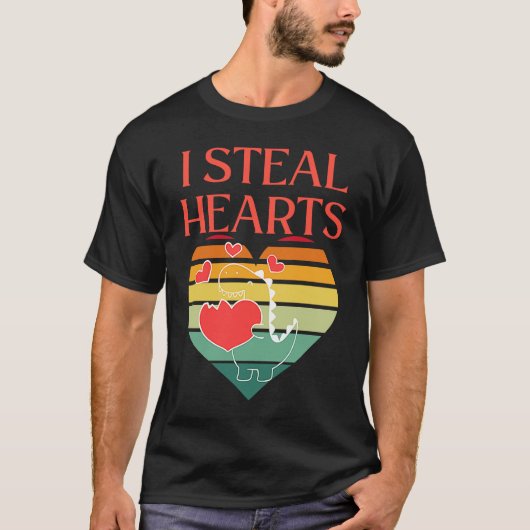 I Steal Hearts Cute Dino Valentines Day Tシャツ (正面)