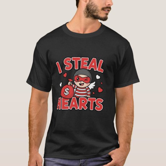 I Steal Hearts Cute Funny Valentine Cartoon Design Tシャツ (正面)