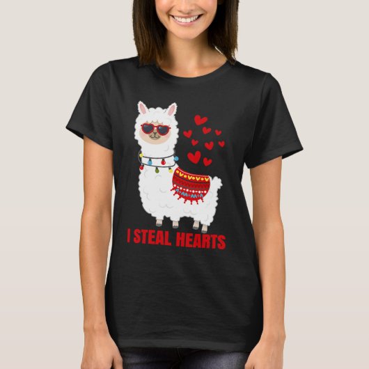 I Steal Hearts cute Llama Valentines Day Tシャツ (正面)