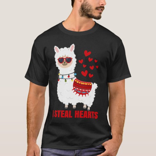 I Steal Hearts cute Llama Valentines Day Tシャツ (正面)
