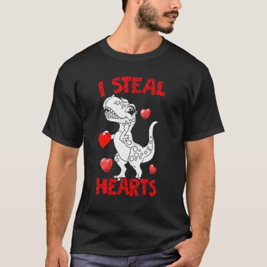 I Steal Hearts Cute Valentine's Day Dino  Rex 1 Tシャツ (正面)