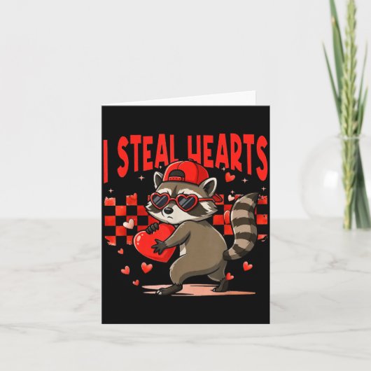 I Steal Hearts Design Raccoon Valentine Day Retro カード (正面)