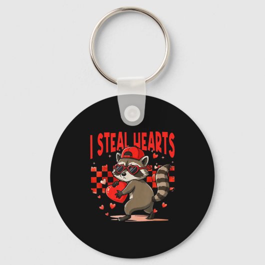 I Steal Hearts Design Raccoon Valentine Day Retro  キーホルダー (正面)