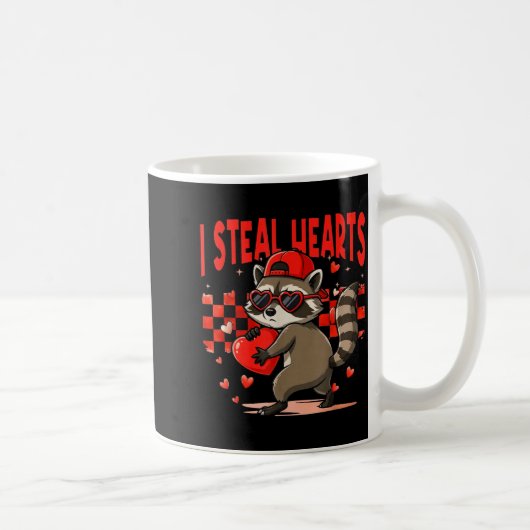 I Steal Hearts Design Raccoon Valentine Day Retro  コーヒーマグカップ (右)