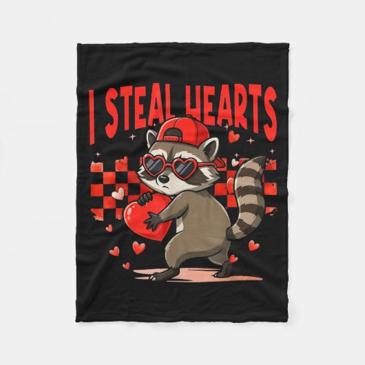 I Steal Hearts Design Raccoon Valentine Day Retro  フリースブランケット (正面)
