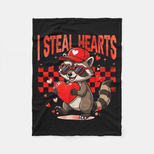 I Steal Hearts Design Raccoon Valentine Day Retro  フリースブランケット (正面)