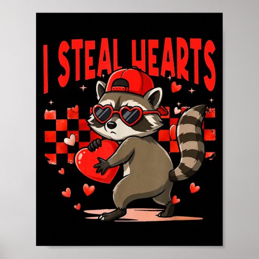 I Steal Hearts Design Raccoon Valentine Day Retro  ポスター (正面)
