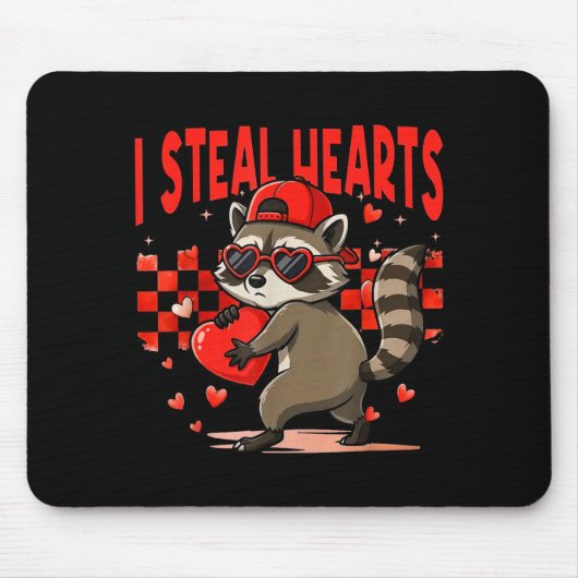 I Steal Hearts Design Raccoon Valentine Day Retro  マウスパッド (正面)