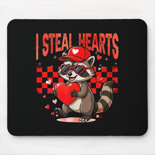 I Steal Hearts Design Raccoon Valentine Day Retro マウスパッド (正面)