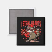 I Steal Hearts Design Raccoon Valentine Day Retro  マグネット (正面/裏面)