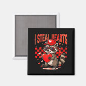 I Steal Hearts Design Raccoon Valentine Day Retro  マグネット (正面/裏面)