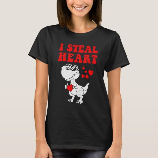 I Steal Hearts Dinosaur Dino Rex Valentines Day Bo Tシャツ (正面)
